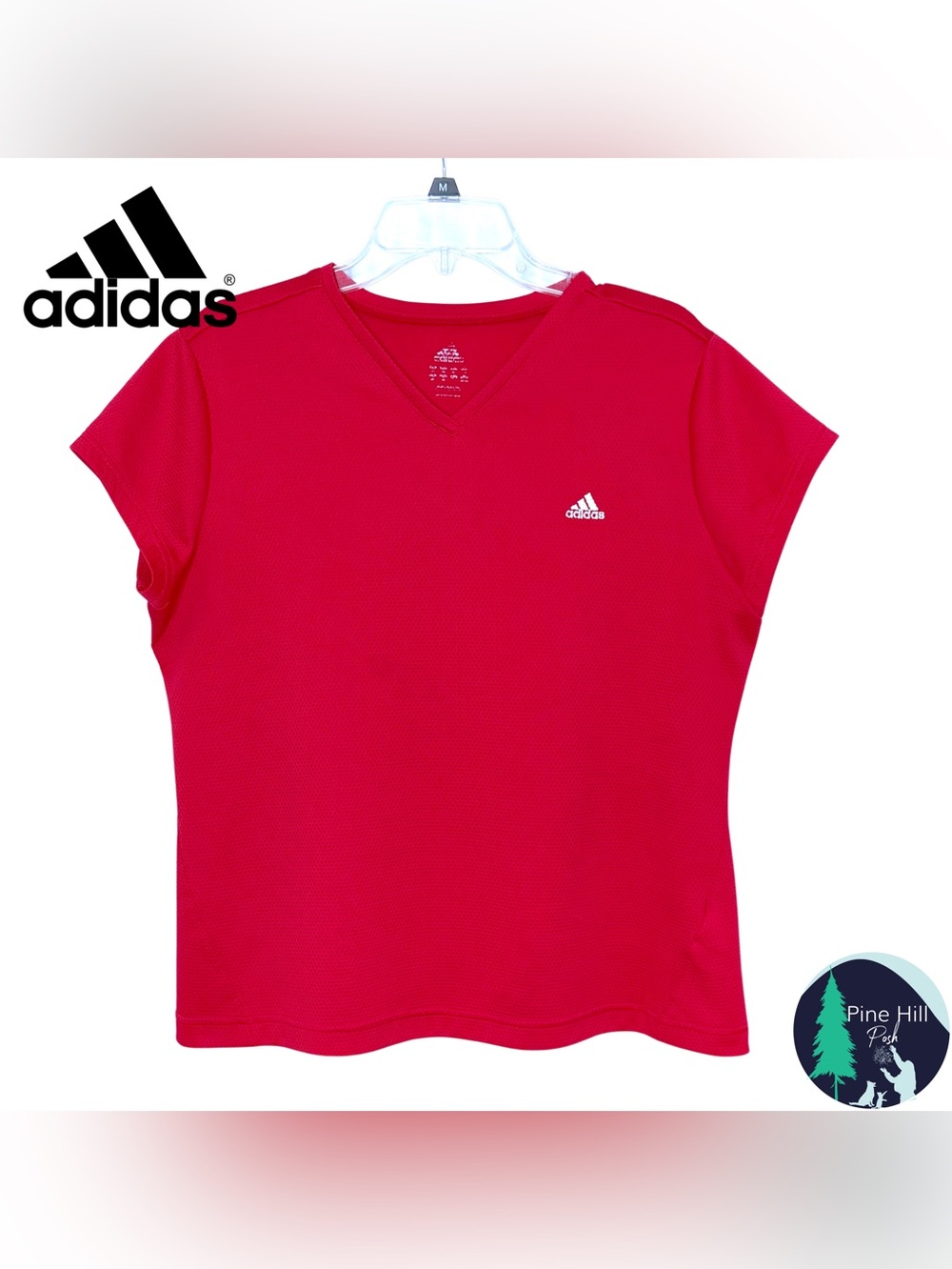 Adidas Climalite Y2K Athletic Shirt Top Red V Neck Performance Tee Womens XL